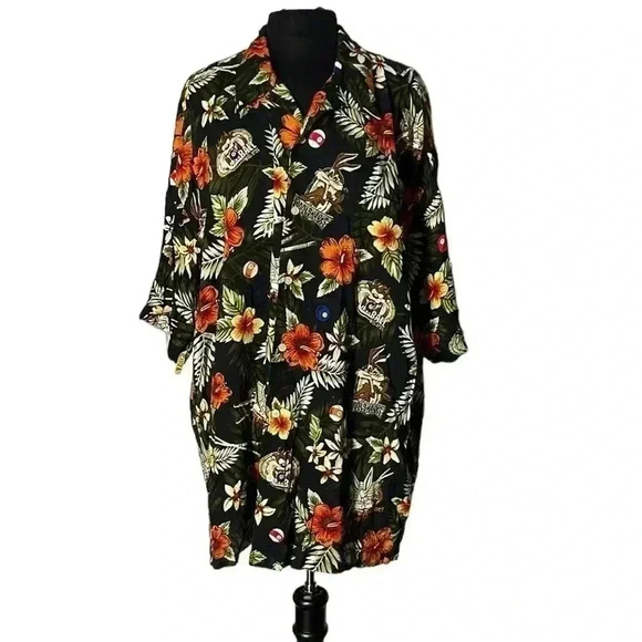 Warner Bros Studio Store Hawaiian Floral Pool Hall Button Front Top Size XL - Picture 1 of 7